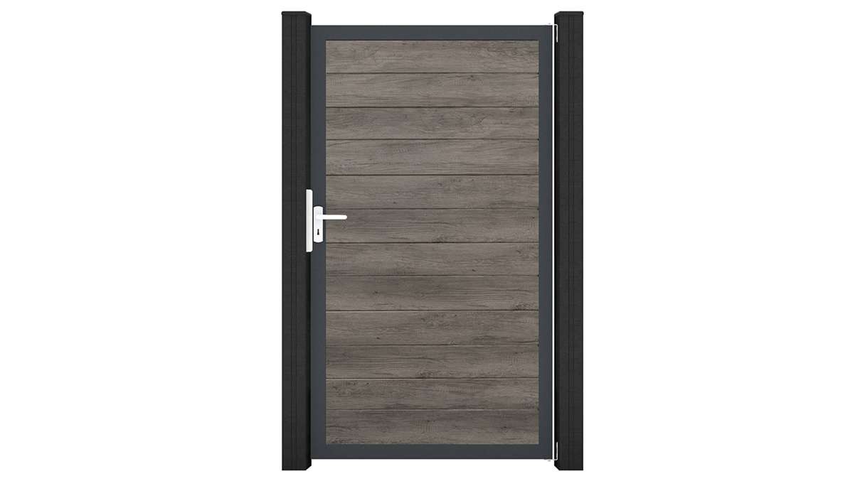 planeo Gardence Simply Small - Portail universel en PVC « Monument Oak » avec cadre en aluminium, 100 x 180 cm