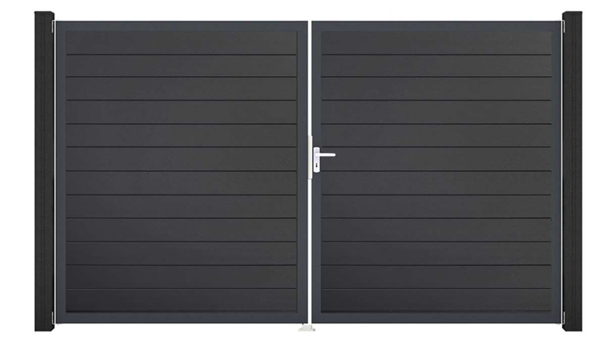 planeo Gardence Simply Small - Portail en PVC à deux battants, gris anthracite, avec cadre en aluminium, 300 x 180 cm