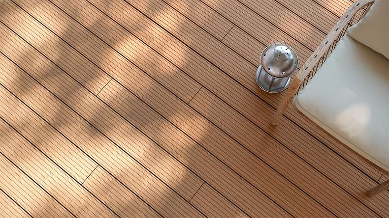 planeo LineWood Lame de terrasse WPC massif - brun clair 3.60m rainuré/cannelé