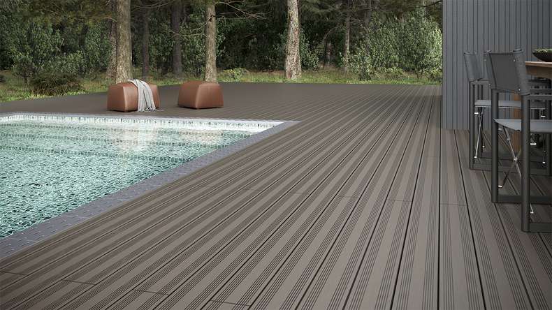 planeo SolidWood WPC Lame de terrasse massive - gris clair 3.6m français/structuré
