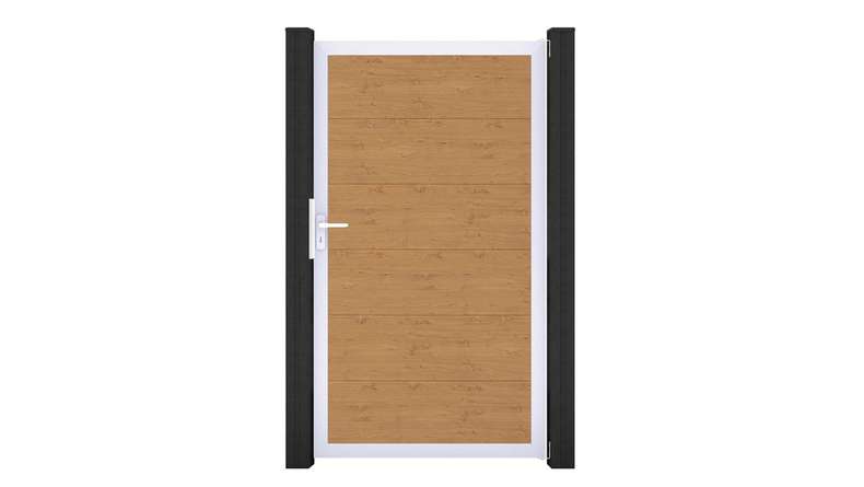 planeo Gardence Simply - Portail universel en PVC « chêne noueux naturel » avec cadre en aluminium, 100 x 180 cm