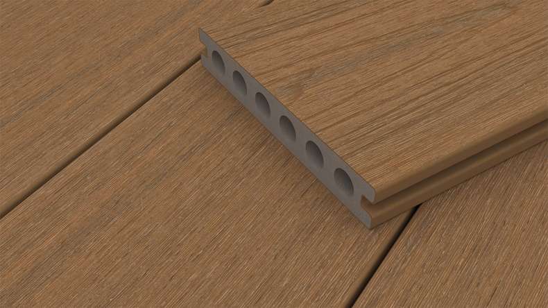 planeo WOODLine Nature - Lame de terrasse alvéolaire revêtue de WPC CoEx - Burma Teak 3m structuré/lisse brossé