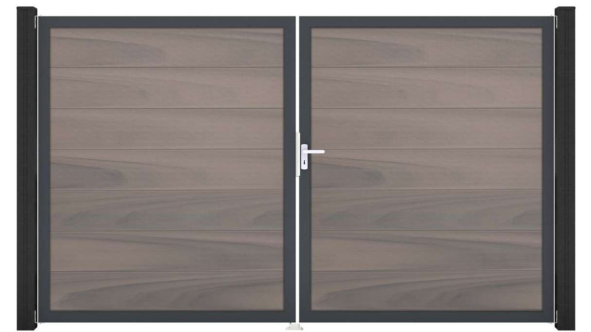 planeo Gardence Strong XL - Portail BPC - À 2 vantaux, bicolore, co-extrudé, avec cadre en aluminium