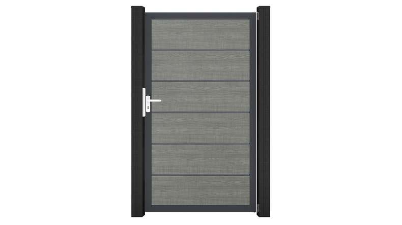 planeo Gardence Simply Premium - Porte universelle en PVC Grey Ash Cut avec cadre en aluminium anthracite | DB703 100 x 180 cm