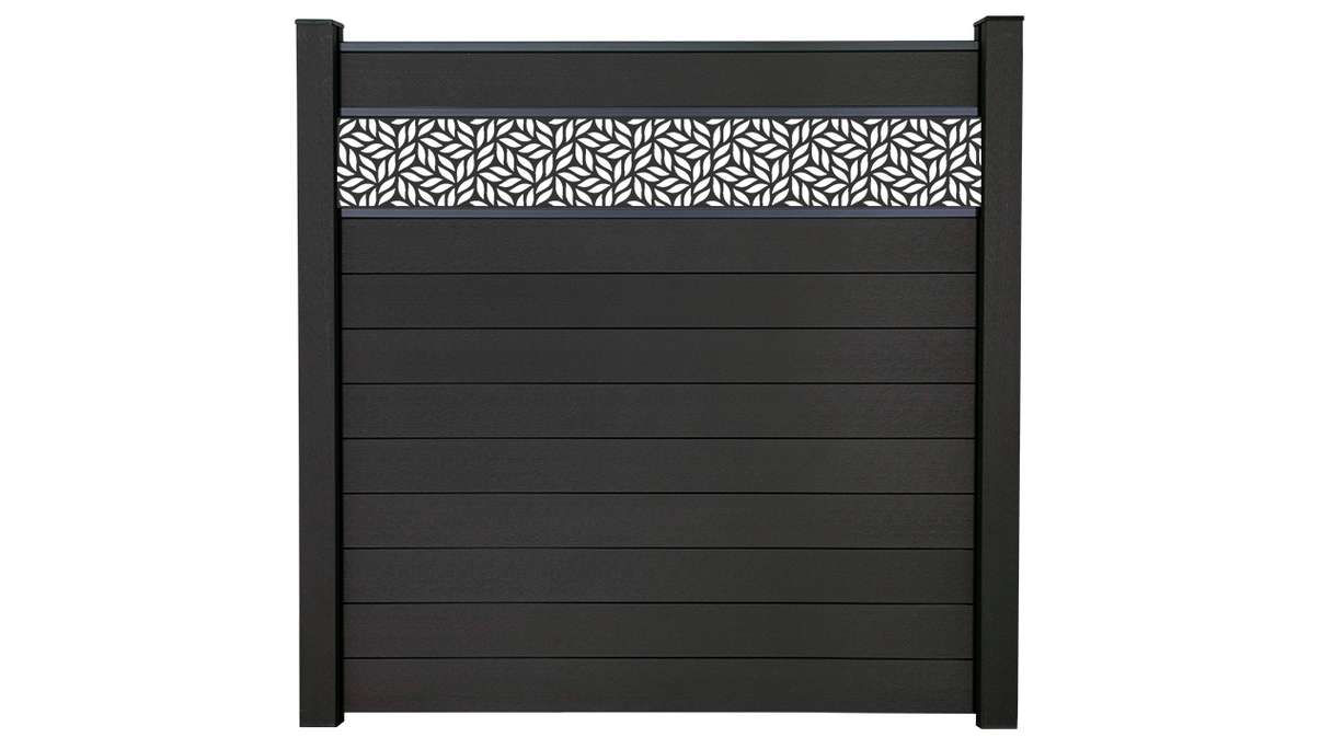 planeo Gardence Strong - Clôture à emboîter BPC Leafs gris anthracite 180 x 180 cm