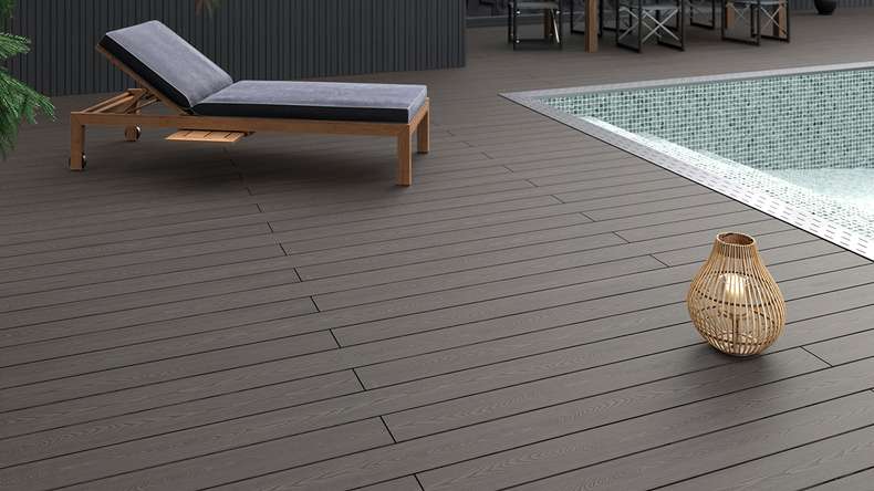 planeo SolidWood Kit complet de terrasse en WPC Planche massive - gris clair français/structuré