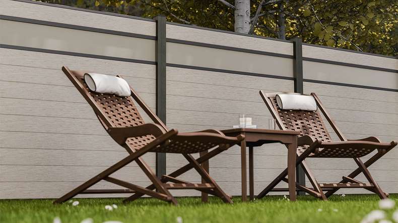 planeo Gardence Strong - Clôture à emboîter BPC verre satiné bi-colore sable 180 x 180 cm