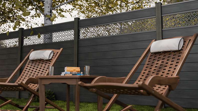 planeo Gardence Strong - Clôture à emboîter BPC Abstract gris pierre co-ex 180 x 180 cm