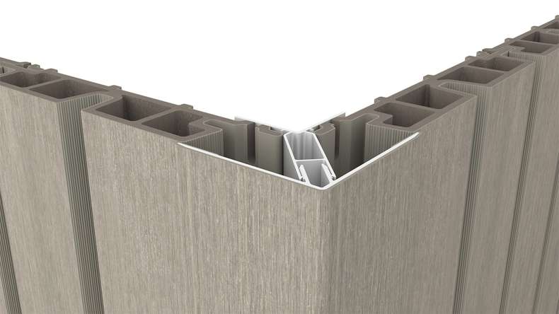 planeo LINEA - Profilé d'angle extérieur en aluminium CoEx, gris clair, 3000 x 66 x 66 mm