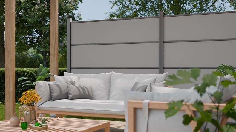 planeo Gardence Resistant - Clôture à emboîter HPL gris uni 180 x 183 cm