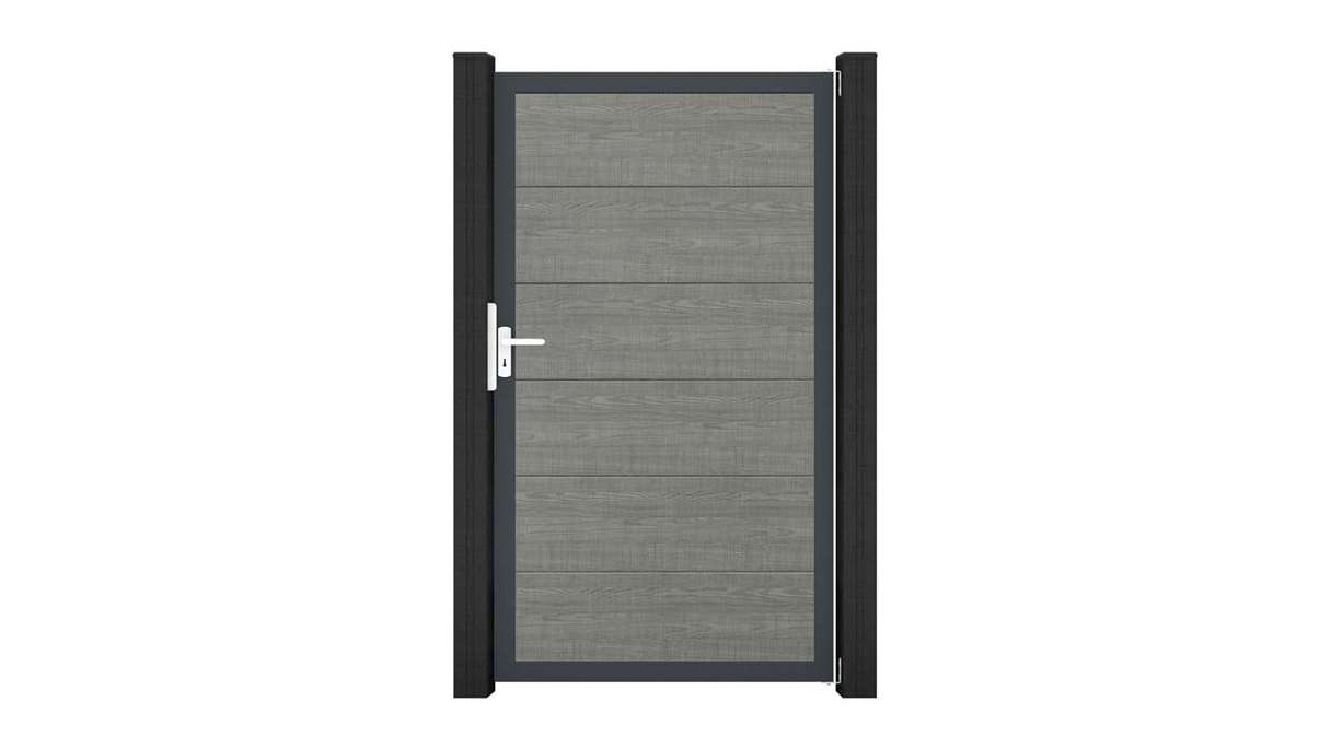 planeo Gardence Simply - Portail universel en PVC « Grey Ash Cut » avec cadre en aluminium, 100 x 180 cm