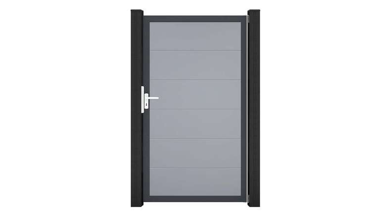 planeo Gardence Simply - Portail universel en PVC gris argenté avec cadre en aluminium 100 x 180 cm
