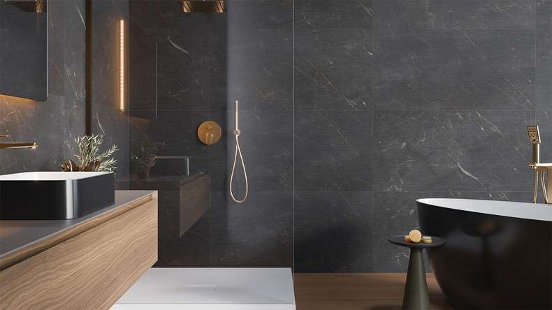 planeo Revêtement mural SPC - CeraRock Tile Stripes Black Slate 120 x 60 cm