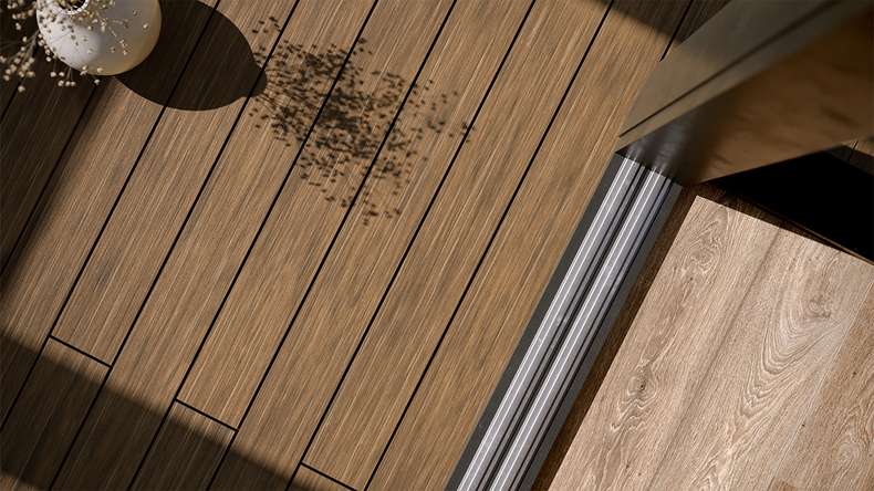 planeo AntikWood Kit complet de terrasse en WPC planches massives - brun clair vieilli
