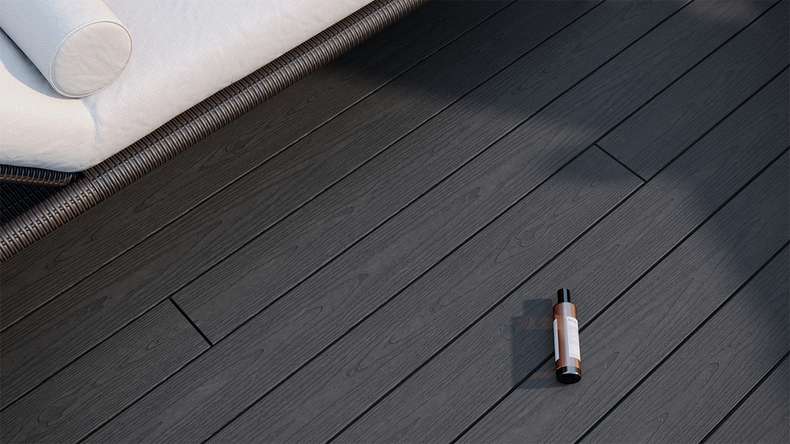 planeo CoEXWood Lame de terrasse WPC massif enrobé - gris anthracite/gris brun 3m structuré