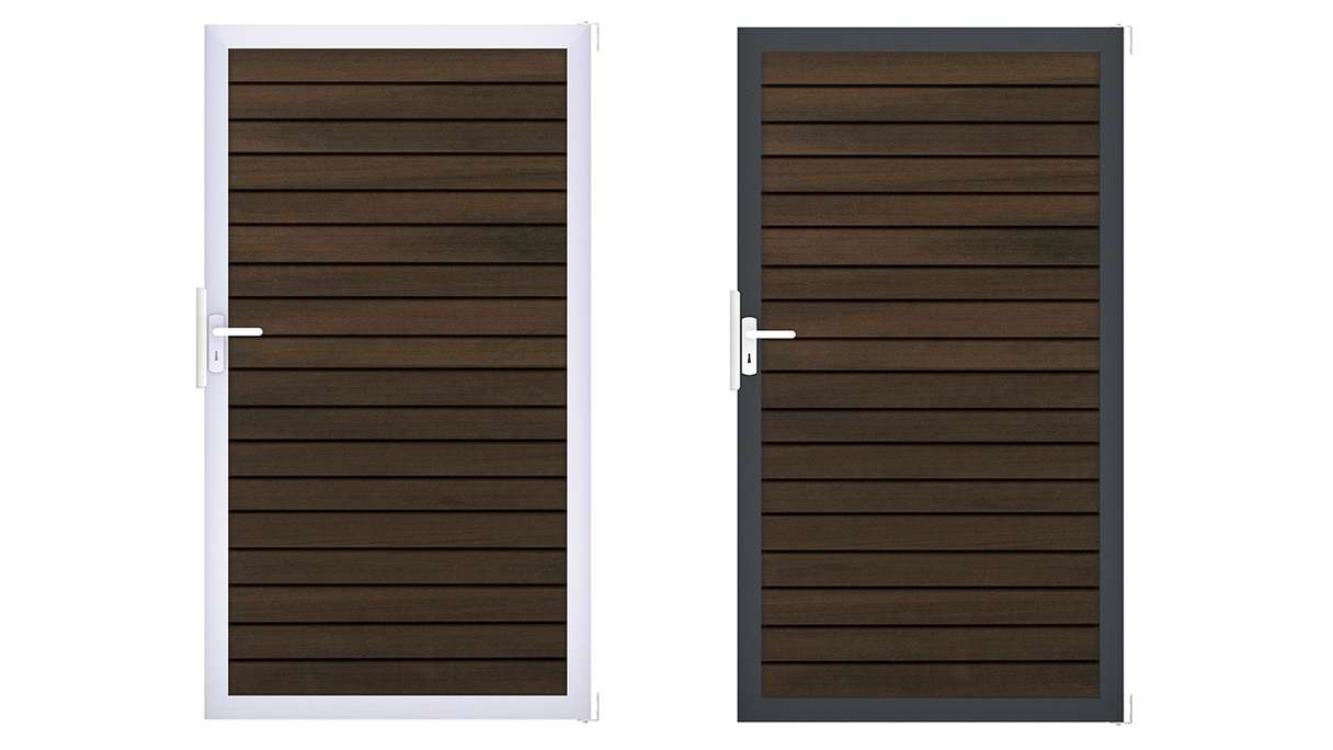 planeo Gardence Trendy - Portail universel BPC-Rhombus - Noyer coextrudé avec cadre en aluminium 100 x 180 4 cm
