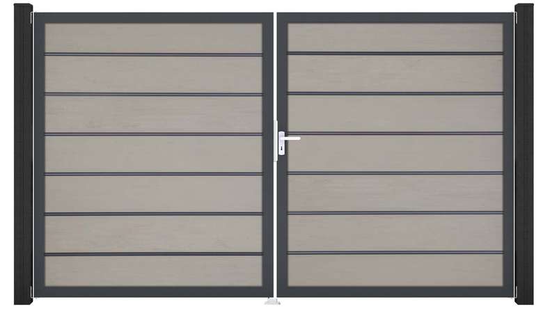 planeo Gardence Deluxe - Porte composite DIN droite 2 vantaux bicolore sable avec cadre aluminium Anthracite