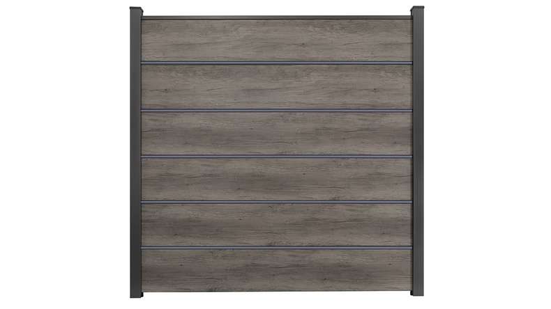planeo Gardence Simply Premium - Clôture à emboîter en PVC Monument Oak avec pilastres en anthracite 180 x 180 cm