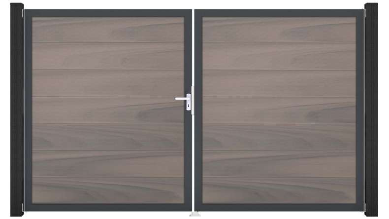 planeo Gardence Strong XL - Portail BPC - À 2 vantaux, bicolore, co-extrudé, avec cadre en aluminium 