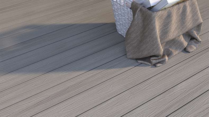 planeo WOODLine Nature - Lame de terrasse WPC CoEx enrobée chambre creuse - gris clair 3m structuré/lisse brossé