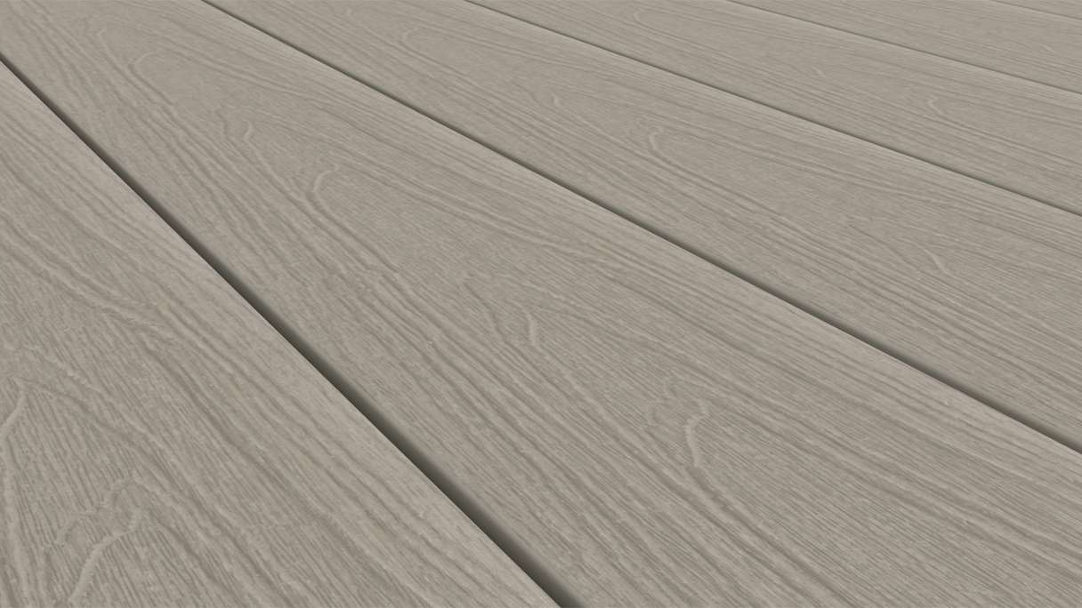 planeo WOODLine Nature - Lame de terrasse WPC CoEx enrobée chambre creuse - gris clair 3m structuré/lisse brossé