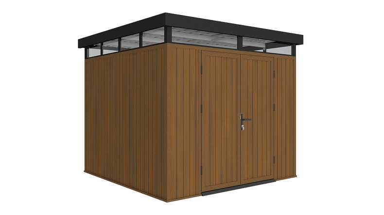 Abri de jardin planeo WPC CoEx à toit plat, modèle M - Teck de Birmanie, 250 x 250 x 226,5 cm