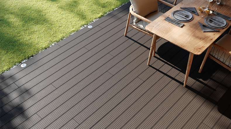 planeo LightWood WPC Lame de terrasse alvéolaire - gris clair 4.8m rainuré/cannelé