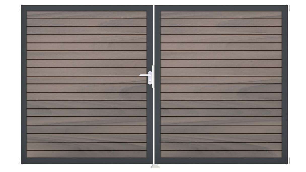 planeo Gardence Trendy - Portail BPC en losange - 2 vantaux, bicolore, co-extrudé, avec cadre en aluminium