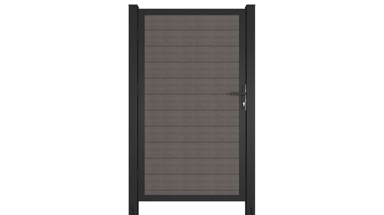 planeo INFINITY - Porte universelle WPC CoEx gris foncé avec cadre alu anthracite 100 x 180 cm