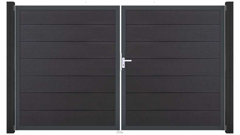 planeo Gardence Strong XL - Portail BPC - À deux vantaux, gris anthracite avec cadre en aluminium 