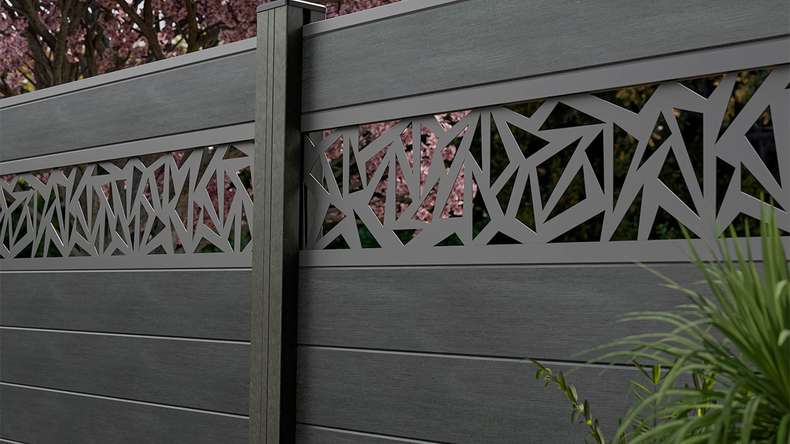 planeo Gardence Strong - Clôture à emboîter BPC Triangle gris pierre co-ex 180 x 180 cm
