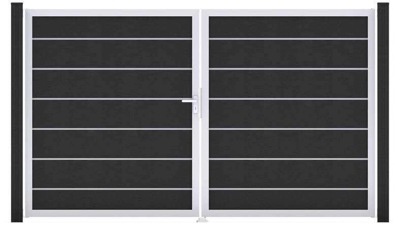 planeo Gardence Deluxe - Porte composite DIN gauche 2 vantaux gris Anthracite avec cadre aluminium argenté