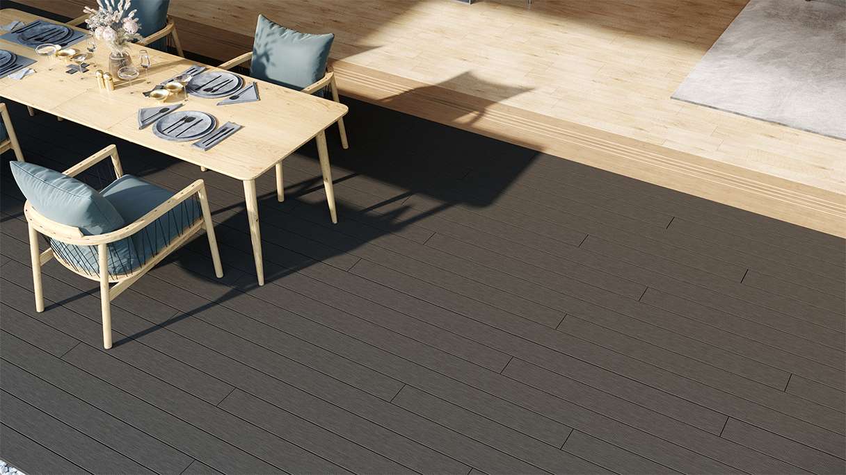 planeo LightWood WPC Lame de terrasse alvéolaire - gris foncé 3.6m rainuré/cannelé