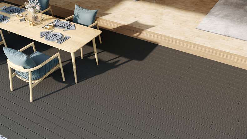 planeo LightWood Kit complet de terrasse WPC à lames creuses - gris foncé rainuré/cannelé