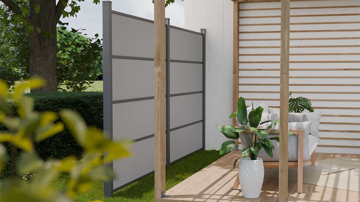 planeo Gardence Resistant - Clôture à emboîter HPL gris uni 180 x 183 cm