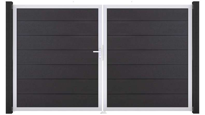 planeo Gardence Strong XL - Portail BPC - À deux vantaux, gris anthracite avec cadre en aluminium 