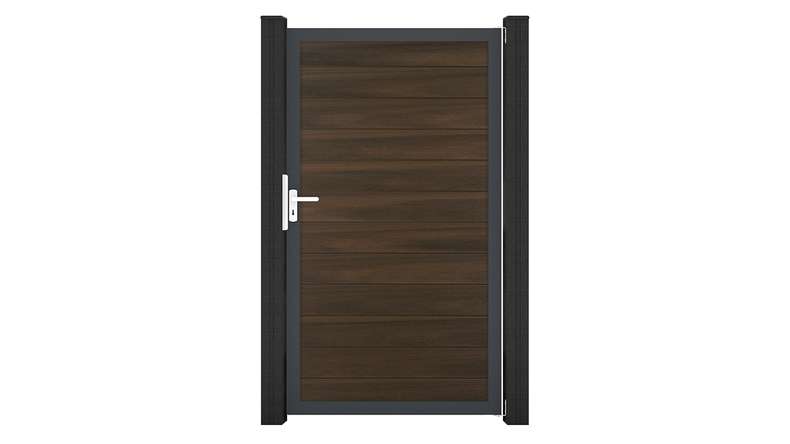 planeo Gardence Strong - Porte composite universelle Noyer avec cadre aluminium Anthracite