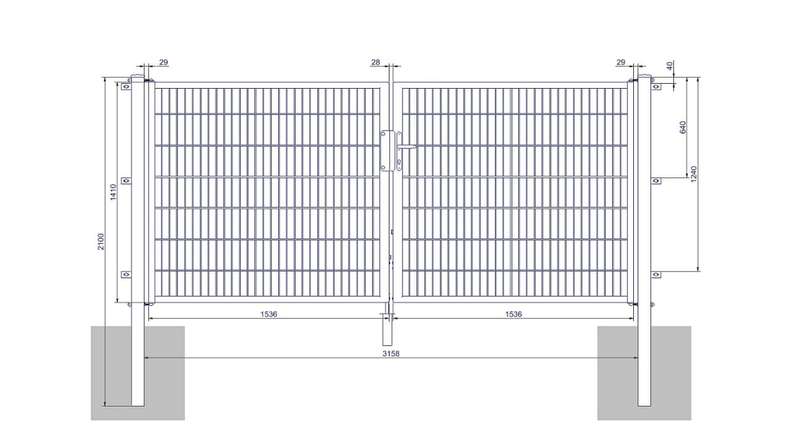 Porte universelle moyenne 2 groupes anthracite H 1400 x L 3158 mm poteaux de porte inclus