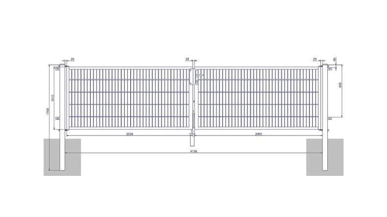 Porte universelle moyenne 2 panneaux galvanisés à chaud H 1000 x L 4158 mm poteaux de porte inclus