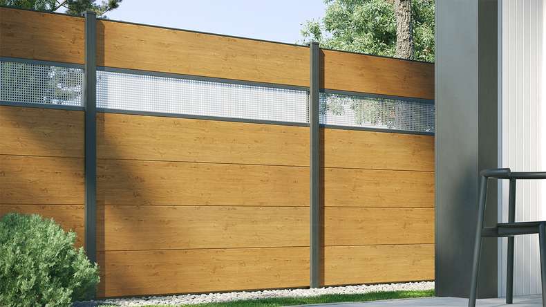 planeo Gardence Simply - Clôture PVC à emboîter Carré chêne cendré naturel