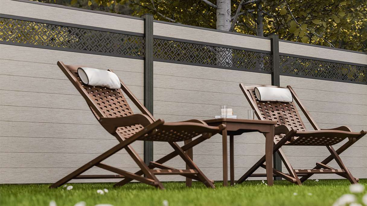 planeo Gardence Strong - Clôture à emboîter BPC Abstract Bi-Color Sand 180 x 180 cm