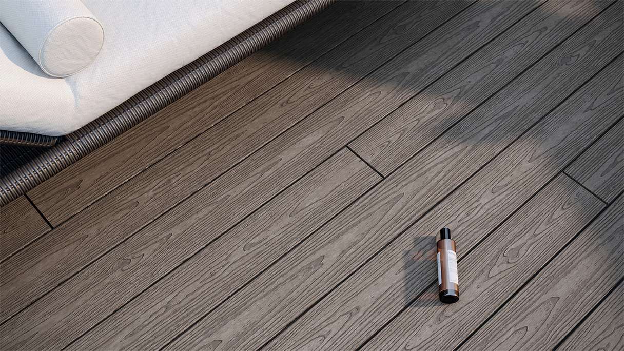 planeo CoEXWood Kit complet de terrasse en WPC Plancher massif - gris/ciment structuré