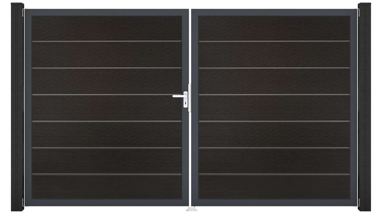 planeo Gardence Deluxe - Portail BPC - À deux vantaux, noir co-ex avec cadre en aluminium