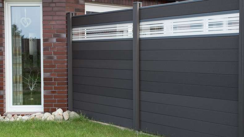 planeo Gardence Strong - Clôture composite Cache design verre30 Gris Anthracite