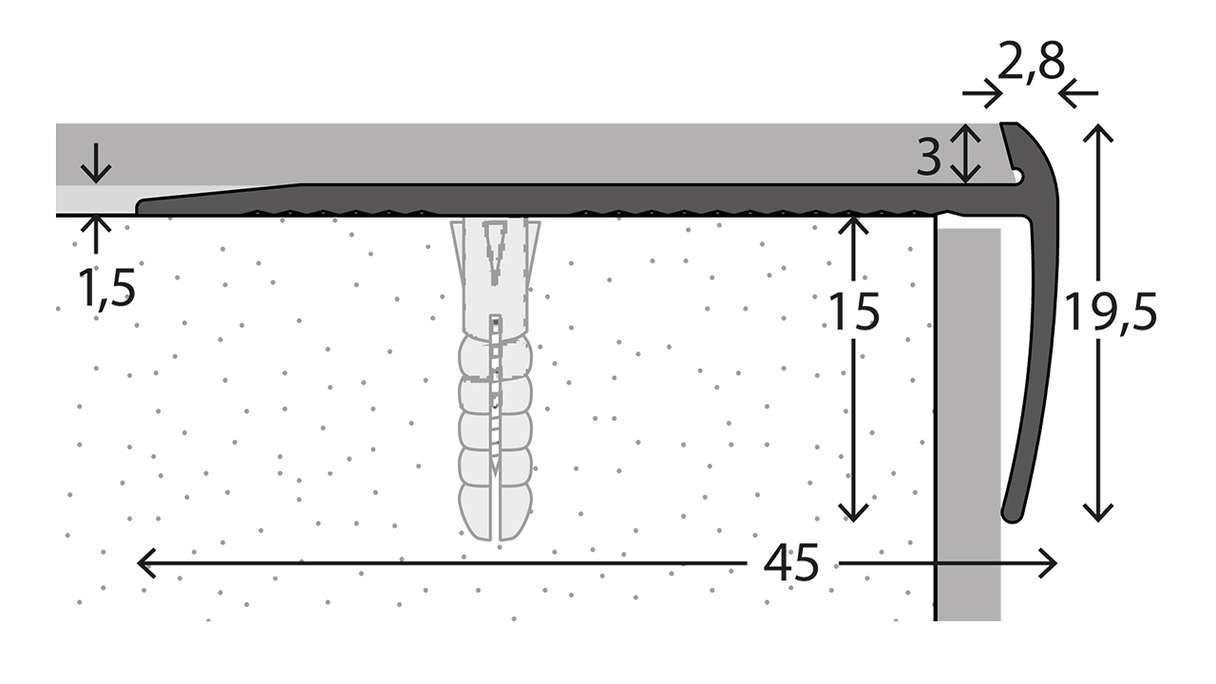 planeo Profilé pour nez de marche 791 Argent 250 cm