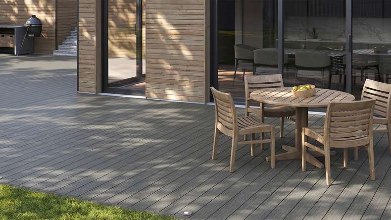 planeo AntikWood Lame de terrasse WPC massif - gris pierre 3.6m vieilli à l'ancienne