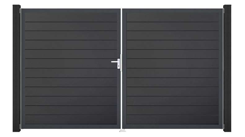 planeo Gardence Simply Small - Portail en PVC à deux battants, gris anthracite, avec cadre en aluminium, 300 x 180 cm