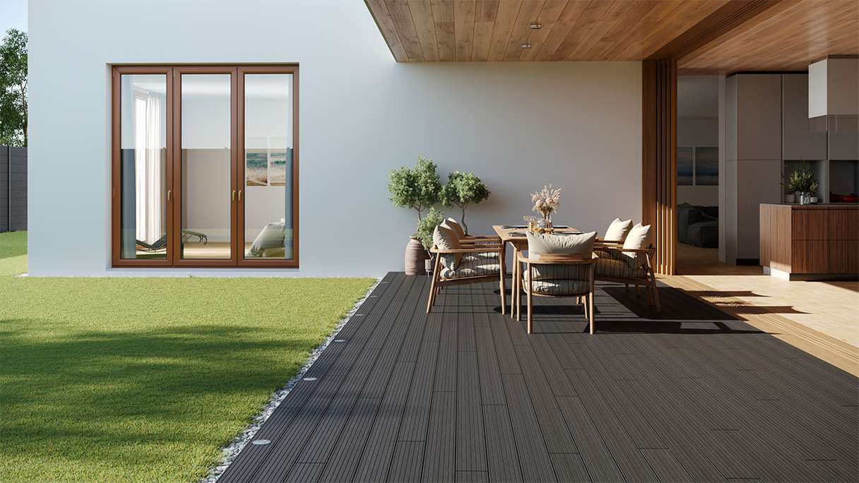 planeo LightWood WPC Lame de terrasse alvéolaire - gris foncé 3m rainuré/cannelé