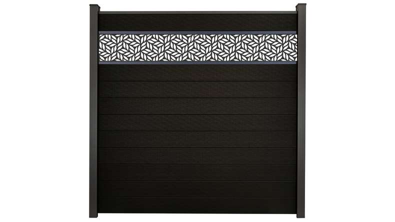 planeo Gardence Strong - Clôture à emboîter BPC Leafs noir co-ex 180 x 180 cm