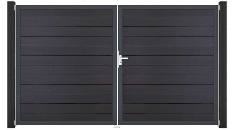planeo Gardence Strong - Portail BPC - à deux vantaux, gris anthracite avec cadre en aluminium anthracite